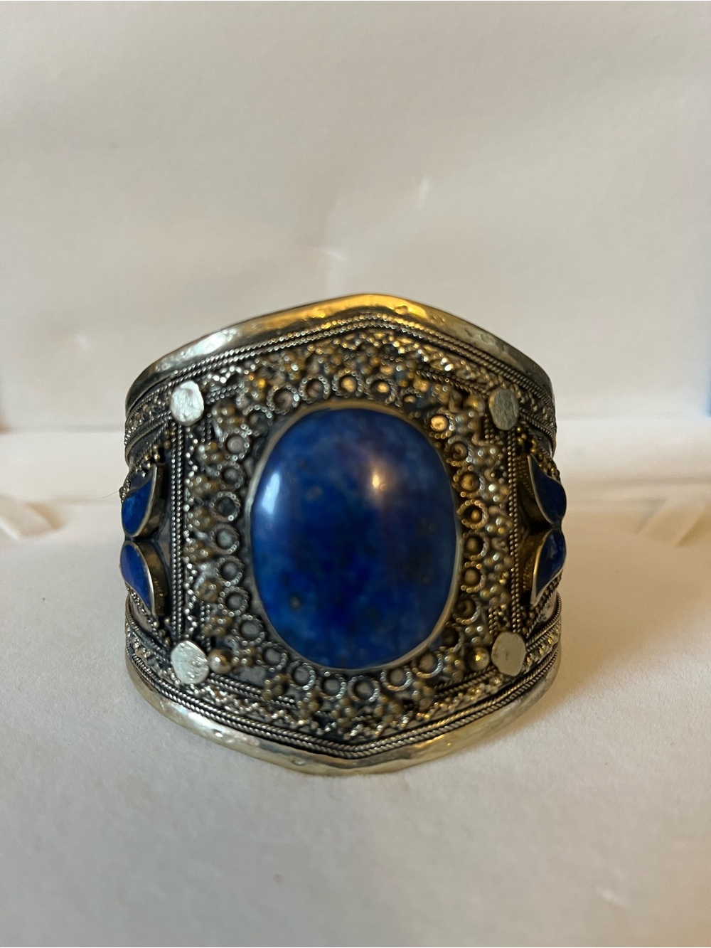 Bohemian Lapis-Accent Silver Cuff Bracelet